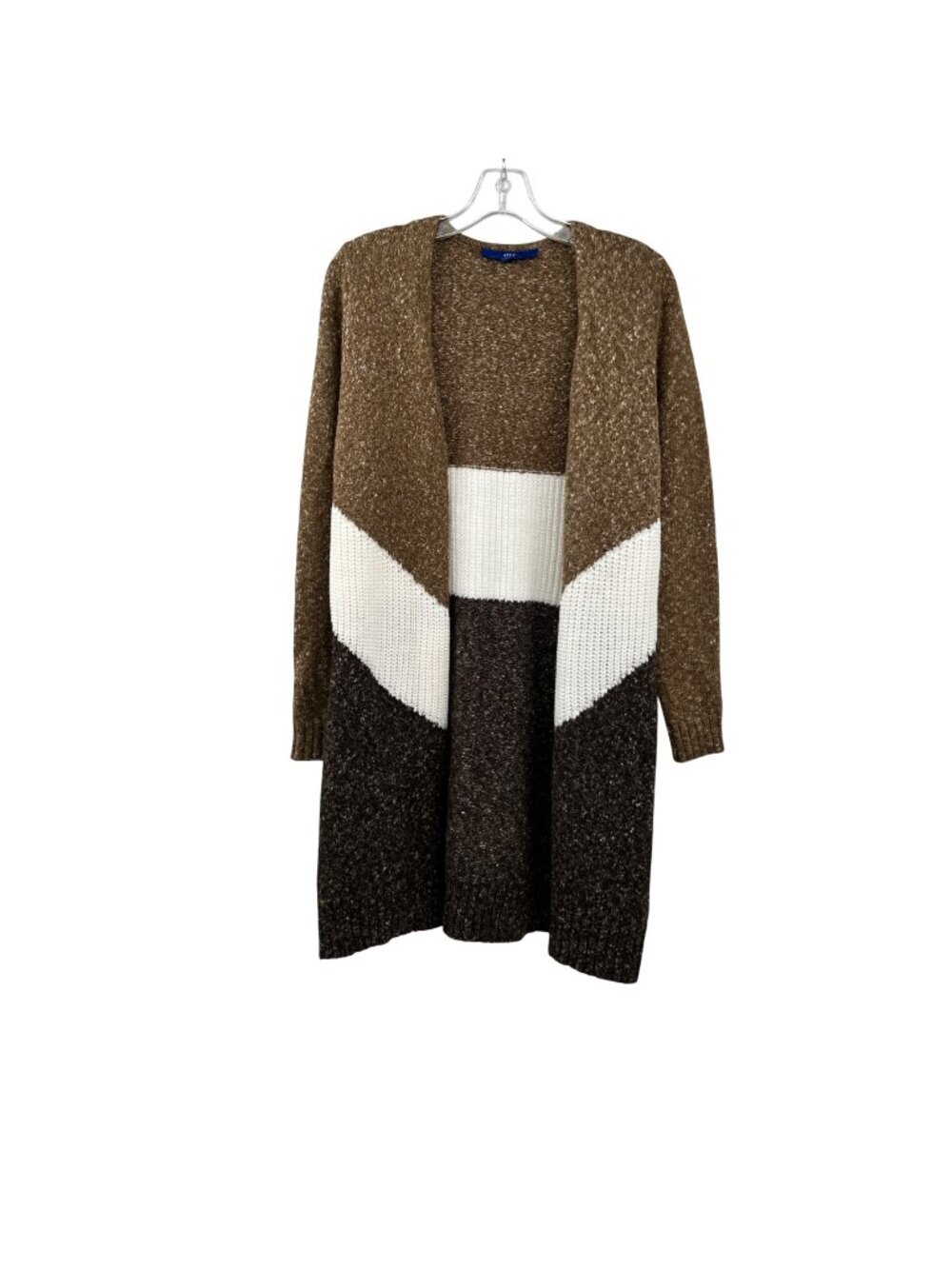 Apt. 9 Womens Knit Duster Cardigan Open Front Brown/White Colorblock Medium